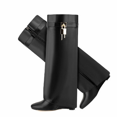 Sarah Express Women's High-Heel Pointed Toe Wedge Boots Black