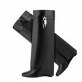 Sarah Express Women's High-Heel Pointed Toe Wedge Boots Black