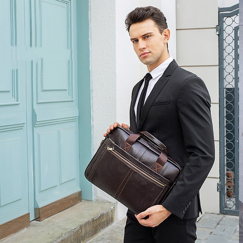 Sarah Express Professional Cowhide Leather Laptop Briefcase