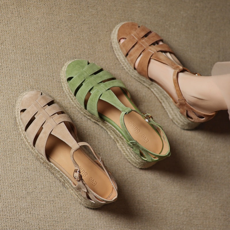 Sarah Express Suede Wedge Roman Sandals