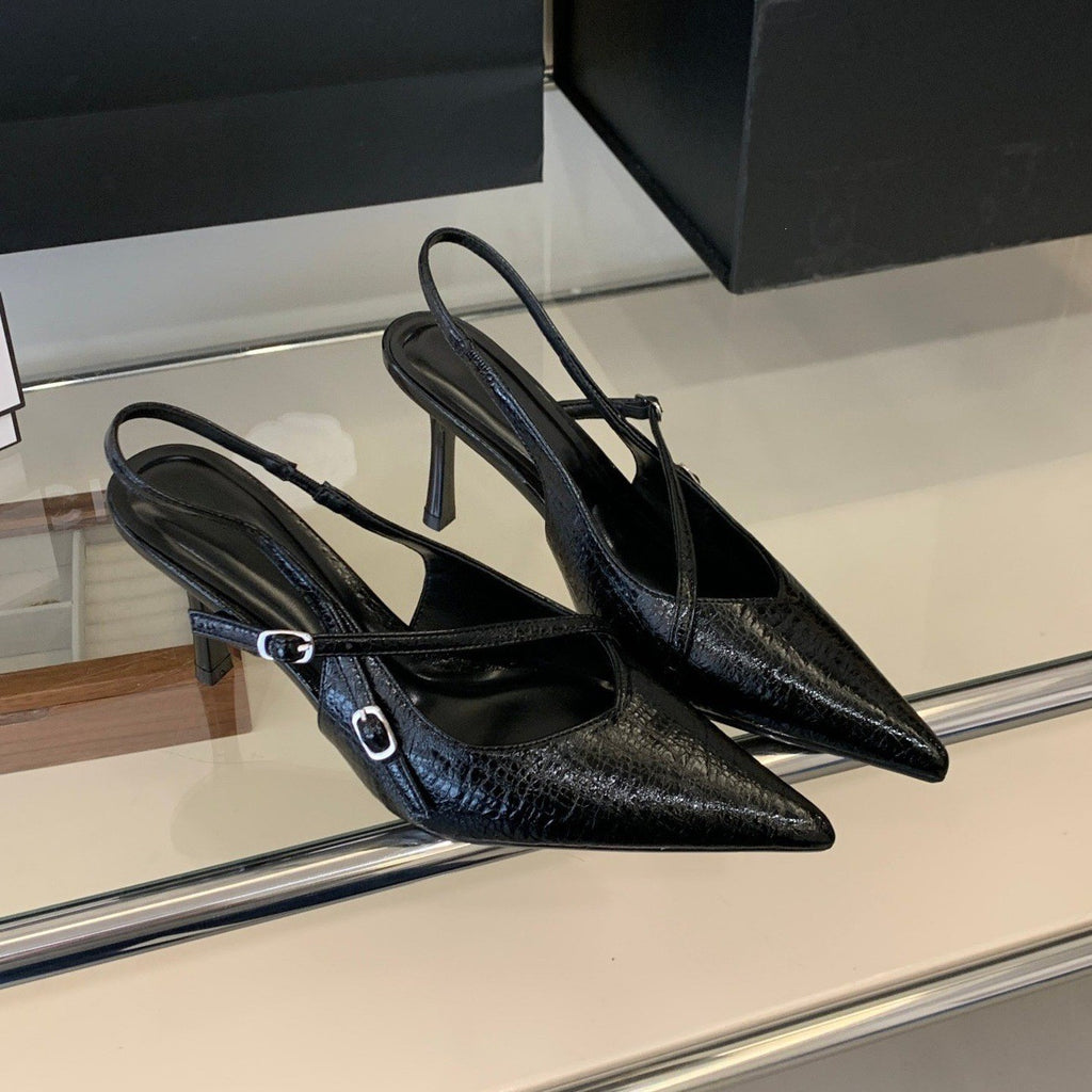 Sarah Express Pointed Toe Stiletto Backless Sandals Black