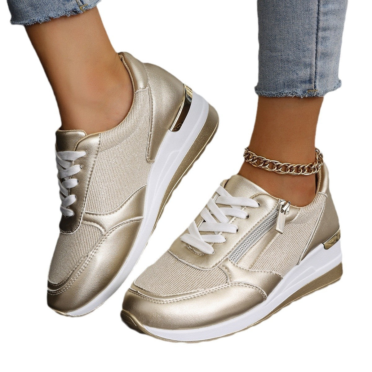 Sarah Express Women's Side Zipper Casual Wedge Sneakers