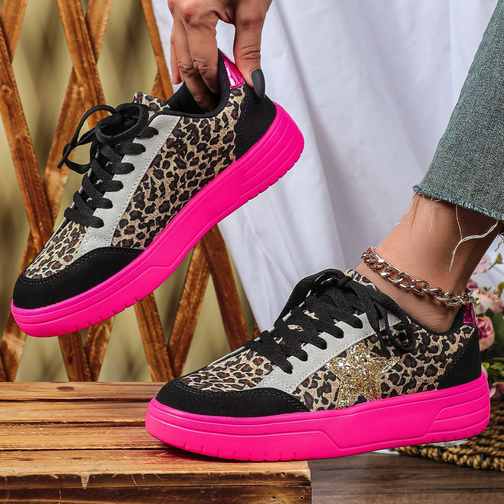 Sarah Express Leopard Print Retro Skate Sneakers