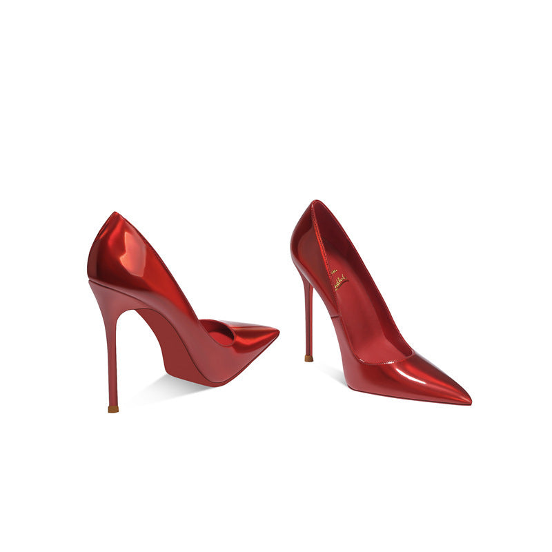 Sarah Express Pointed Toe Stiletto Pumps Red Sole Laser Red Patent Leather