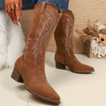 Sarah Express Embroidered Western Style High Top Boots Brown