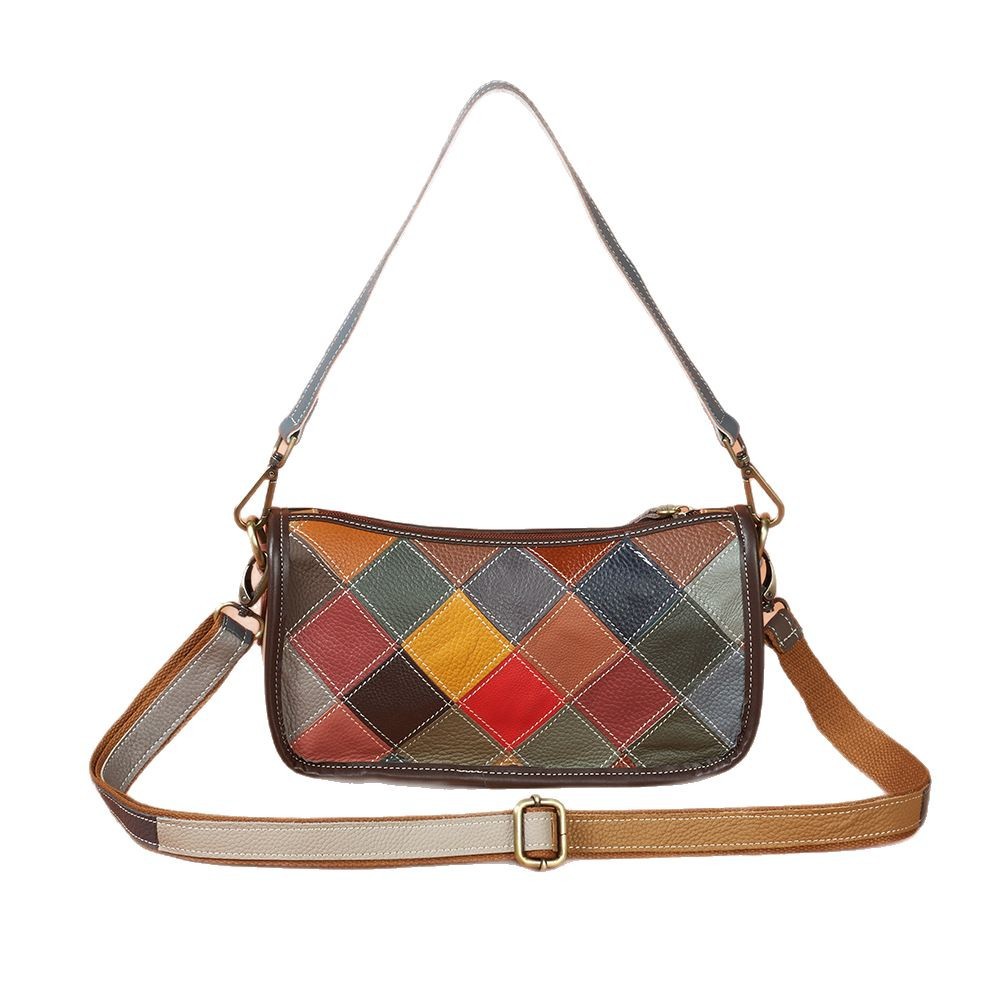 Sarah Express Vintage Patchwork Cowhide Leather Shoulder Bag