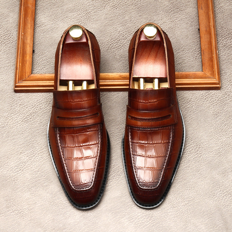 Sarah Express Men's Crocodile Pattern Leather Loafers