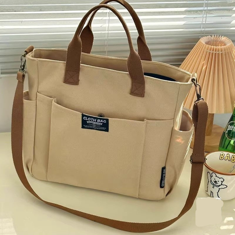 Sarah Express Premium Canvas Tote Crossbody Shoulder Bag Khaki