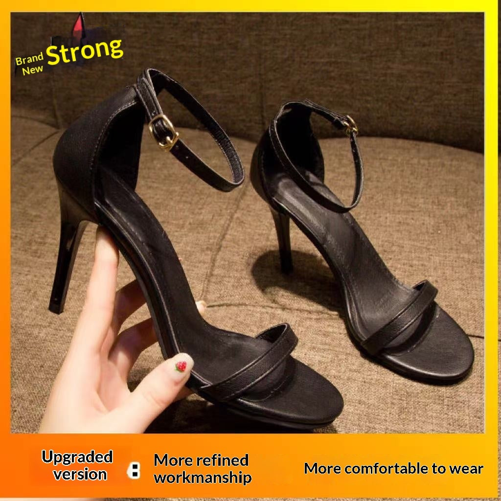 Sarah Express Strappy Stiletto Heels with Pointed Toe Black
