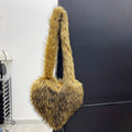 Sarah Express Plush Heart Shaped Shoulder Messenger Bag Raccoon Natural Color