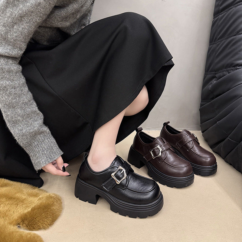 Sarah Express British Style Platform Buckle Loafers