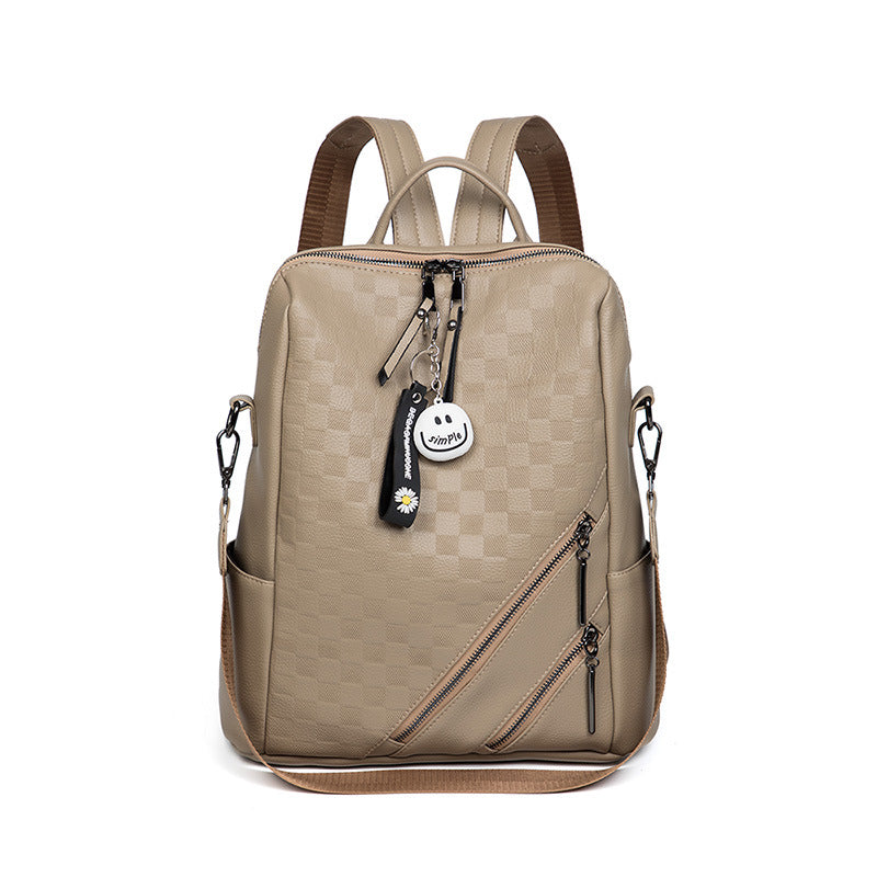 Sarah Express Checkerboard Pattern Casual Backpack Shoulder Bag Khaki