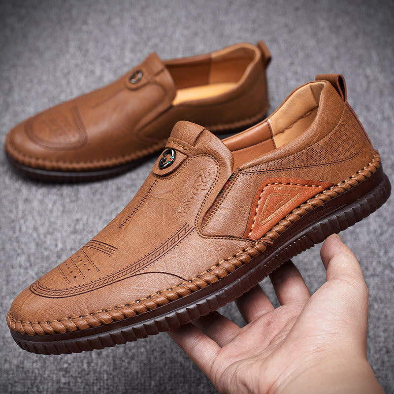 Sarah Express Men's Casual Cowhide Leather Slip-On Loafers