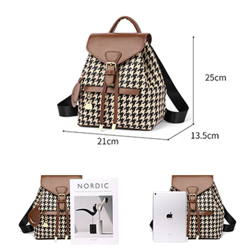Sarah Express Houndstooth Pattern Casual Travel Backpack