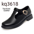 Sarah Express Round-Toe T-Strap British Style Flats Black