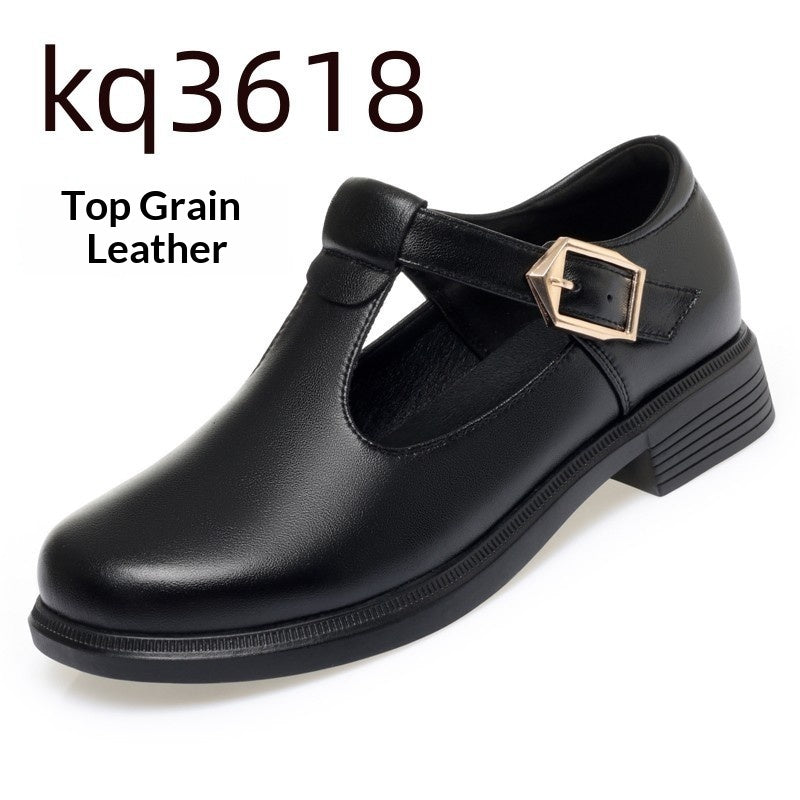 Sarah Express Round-Toe T-Strap British Style Flats Black