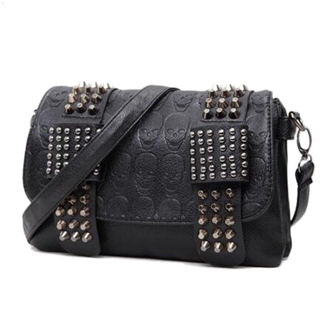 Sarah Express Skull Rivet Vintage Style Messenger Bag default