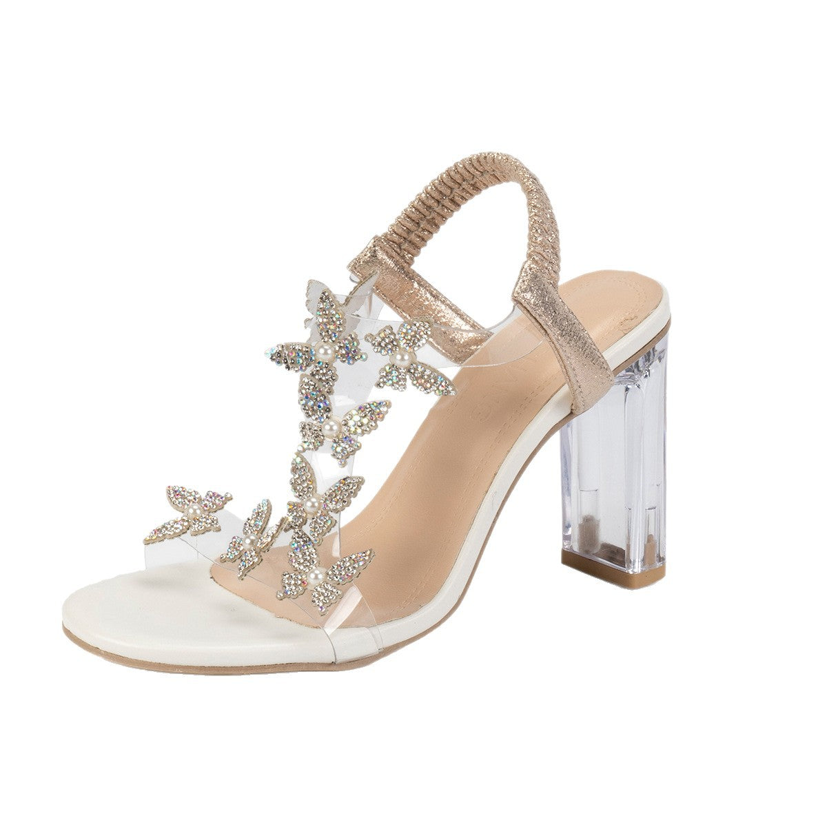 Sarah Express Crystal Embellished Round Toe Slip-On Sandals