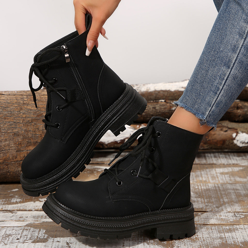 Sarah Express Women's Lace-Up Round Toe Ankle Boots