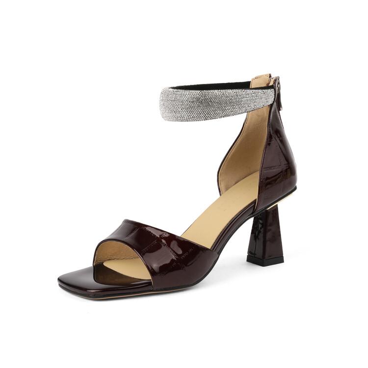 Sarah Express Patent Leather Open Toe Block Sandals