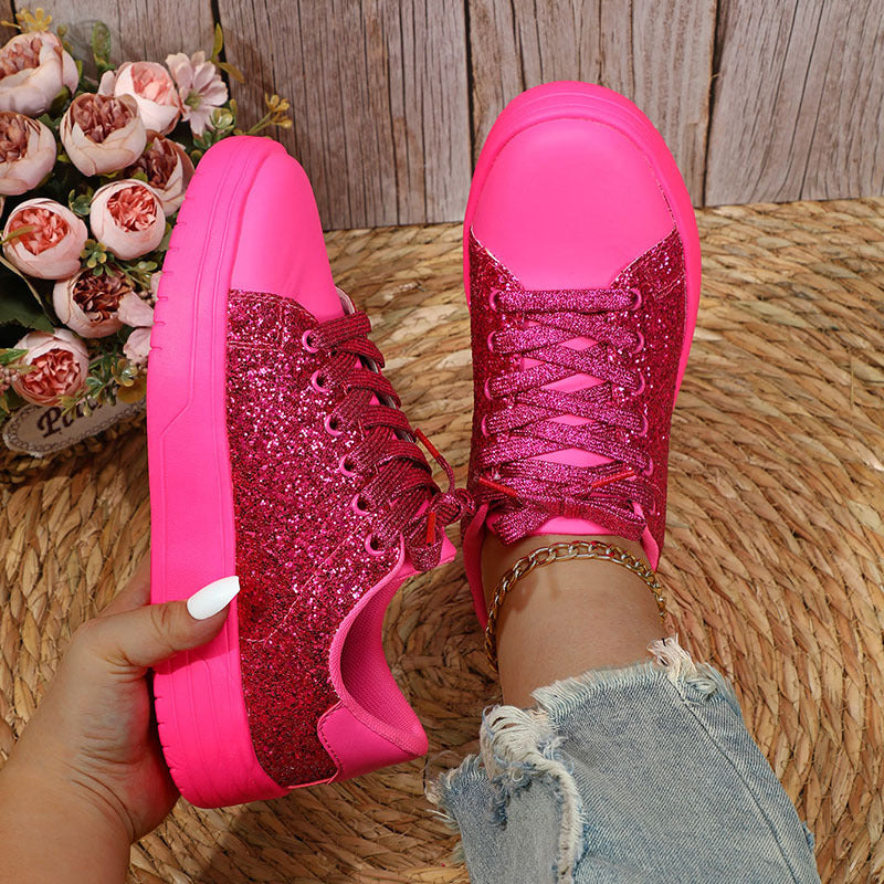 Sarah Express Glitter Sequin Lace-Up Platform Sneakers