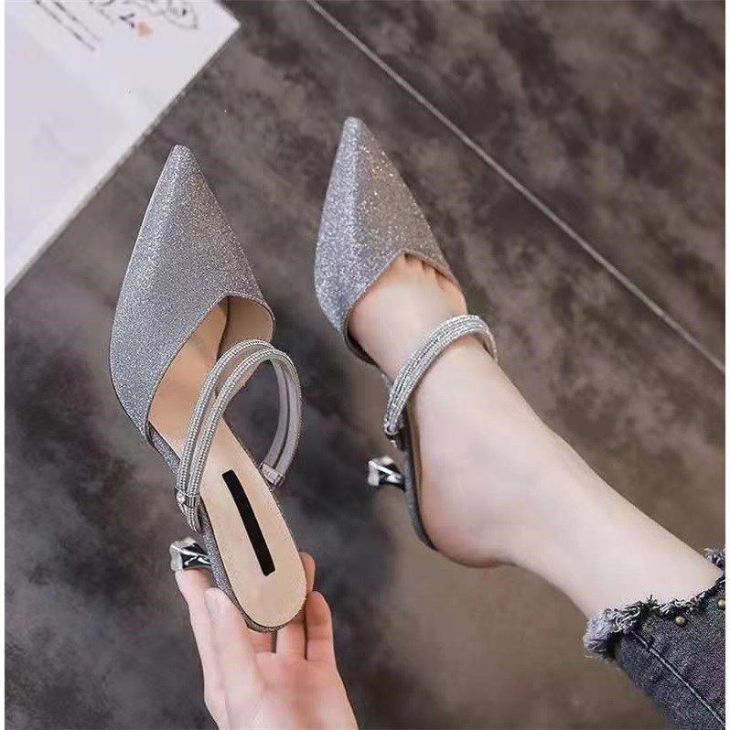 Sarah Express Sparkling Stiletto Heel Baotou Sandals