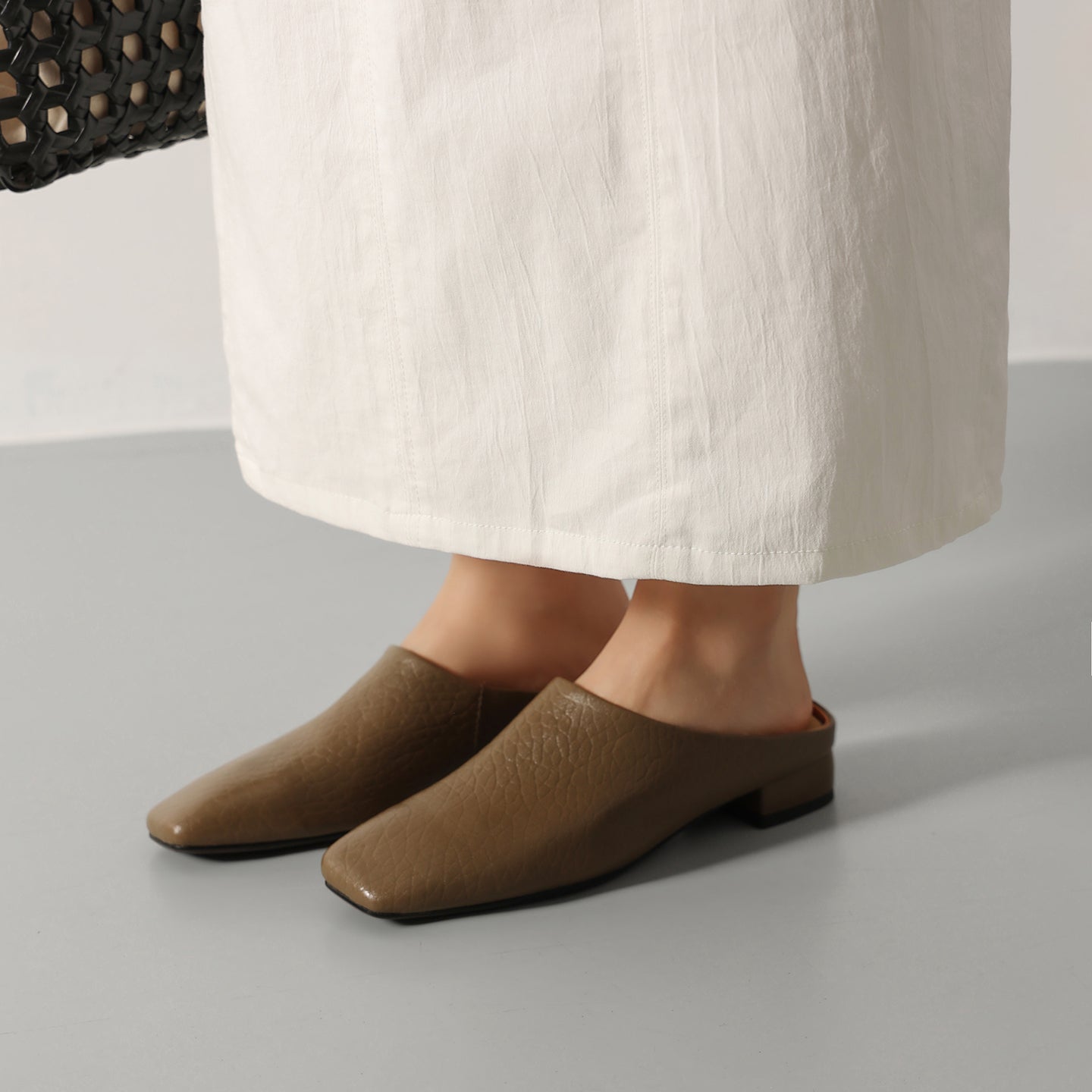 Sarah Express Square Toe Cowhide Low Block Mules