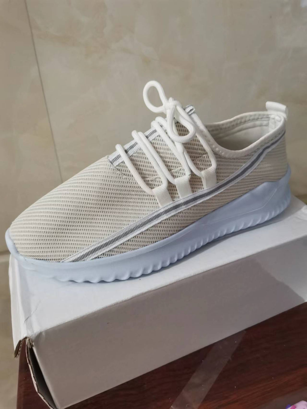Sarah Express Ribbon Tie Mesh Sneakers Beige