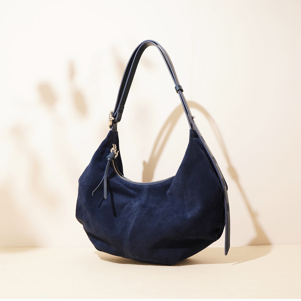 Sarah Express Matte Cowhide Leather Dumpling Crossbody Bag Ink Blue