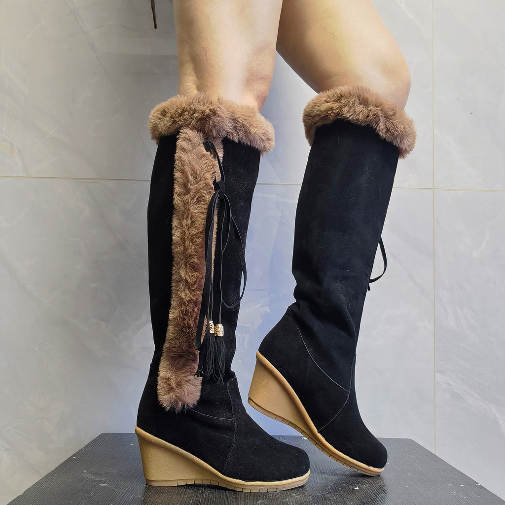 Sarah Express Women's Plush Lined Wedge Knee Boots