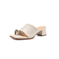 Sarah Express Lambskin Square Toe Block Heel Mules Off White
