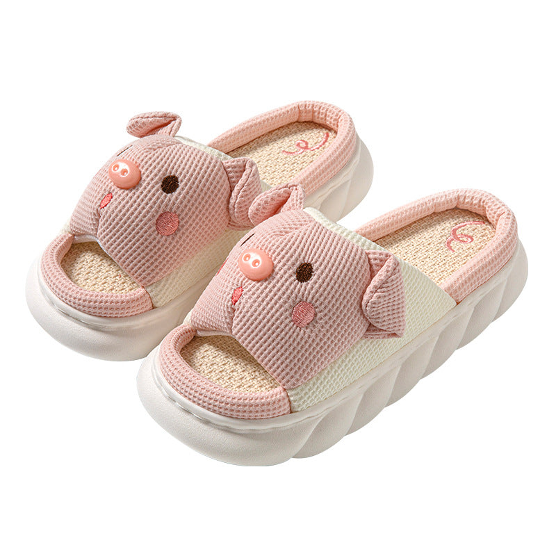 Cute Piggy Slippers Open Toe Linen Home Slipper Couples Women Men Cartoon Pig House Shoes – product detail alternate view 8