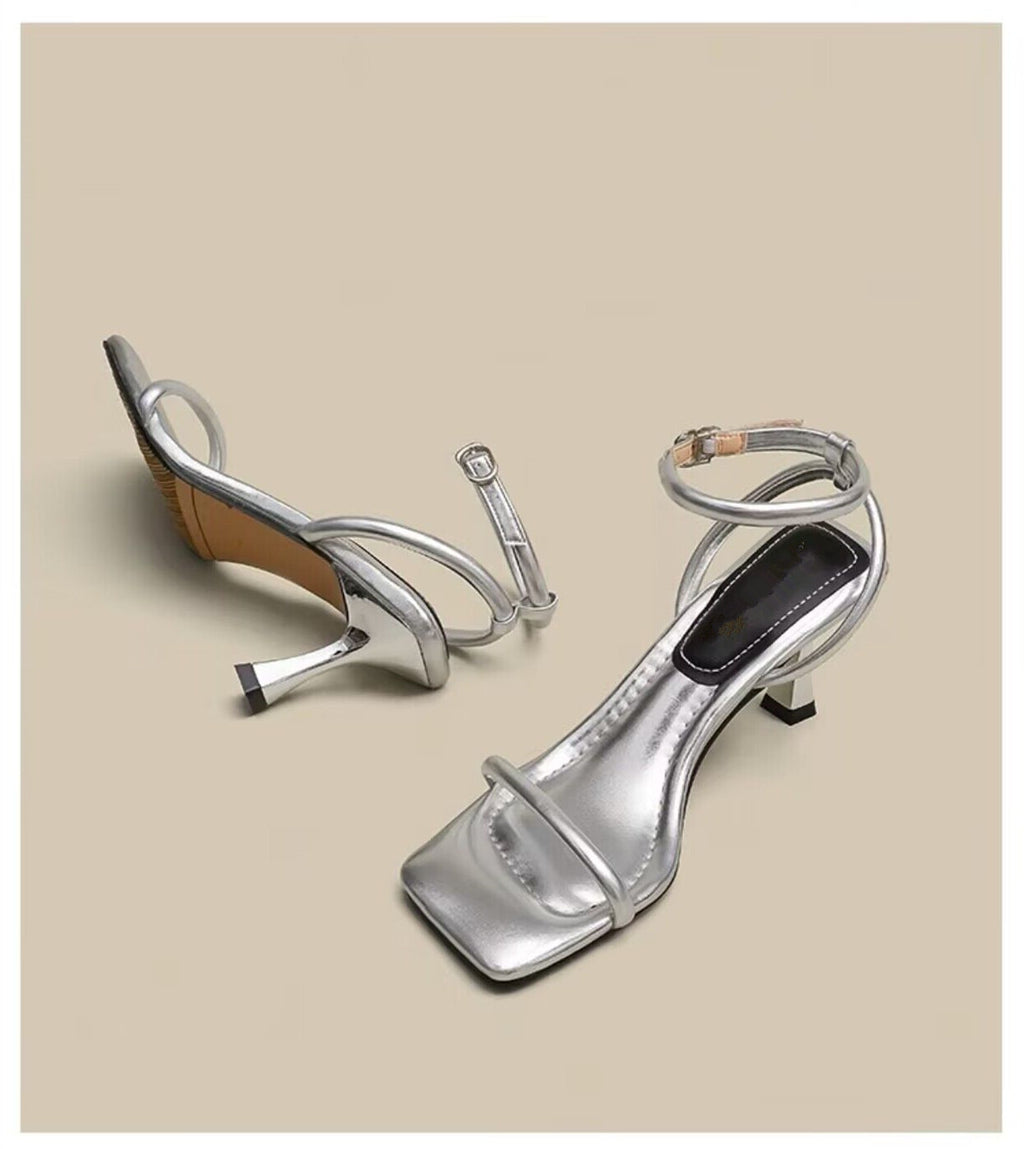 Sarah Express Ankle Strap Square Toe High Heel Sandals