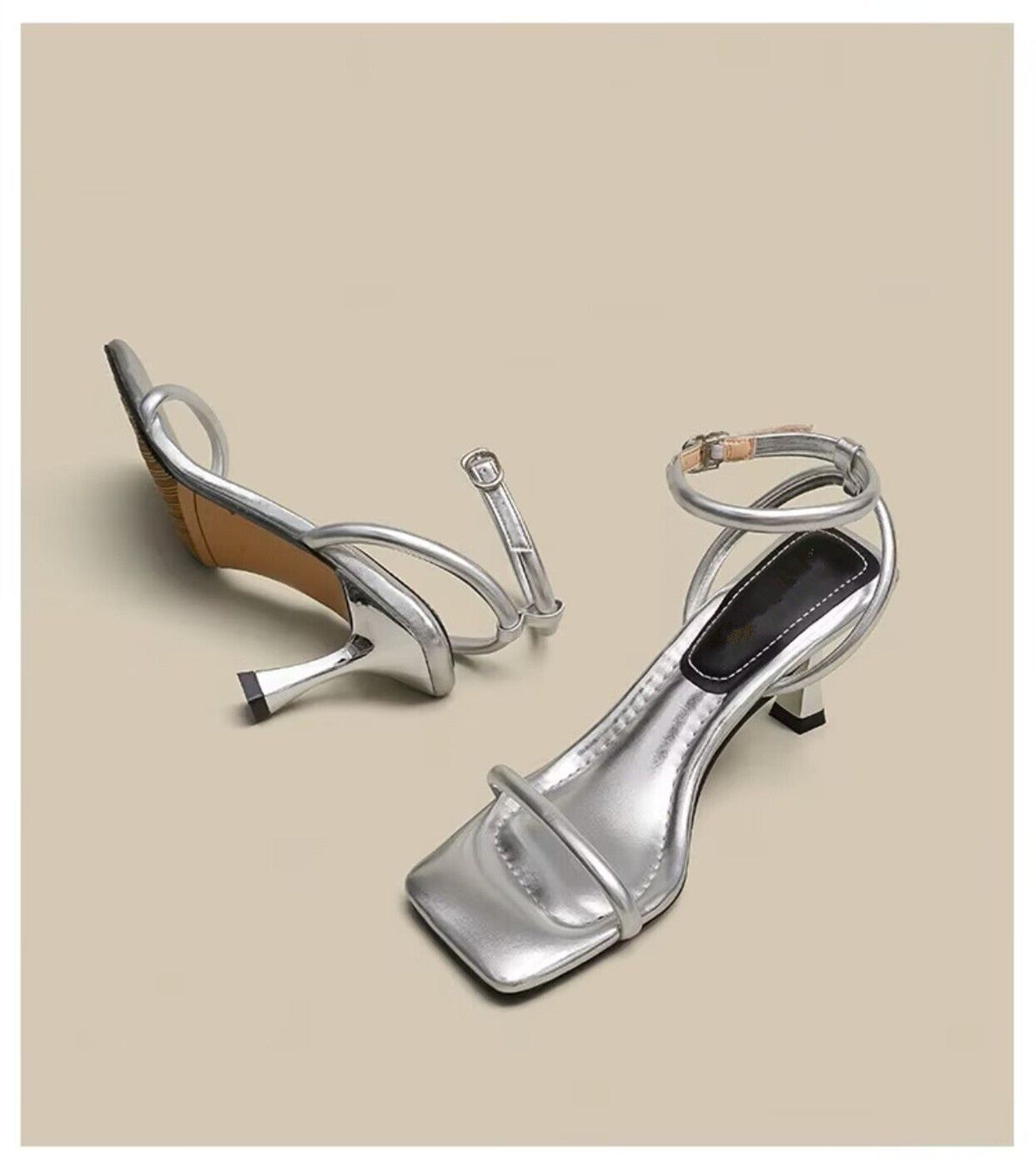 Sarah Express Ankle Strap Square Toe High Heel Sandals