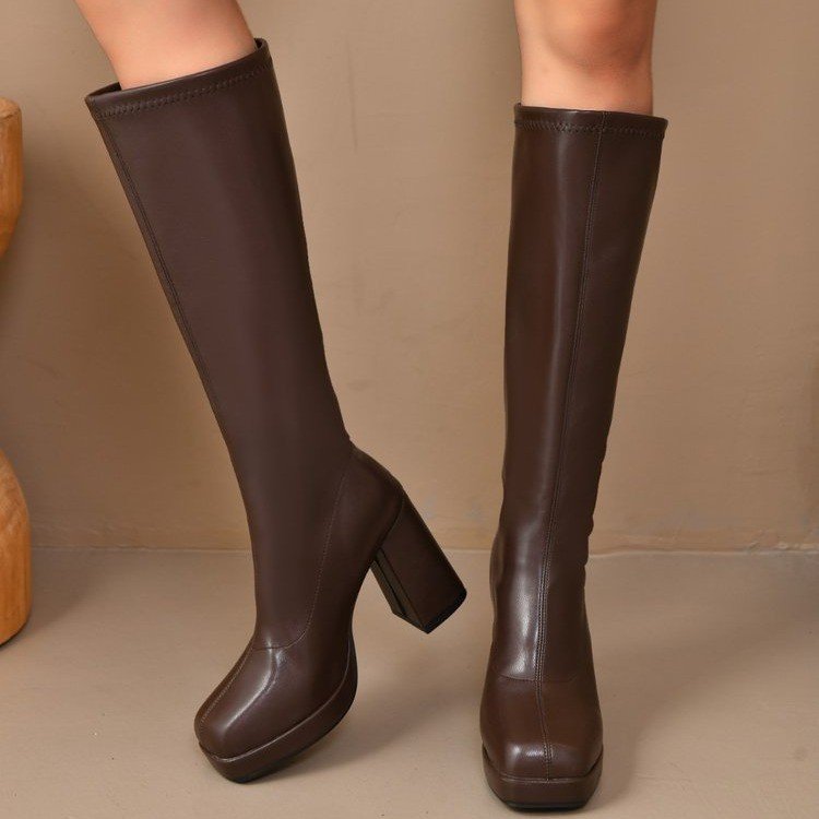 Sarah Express Chunky Heel Stretch Boots High Shaft