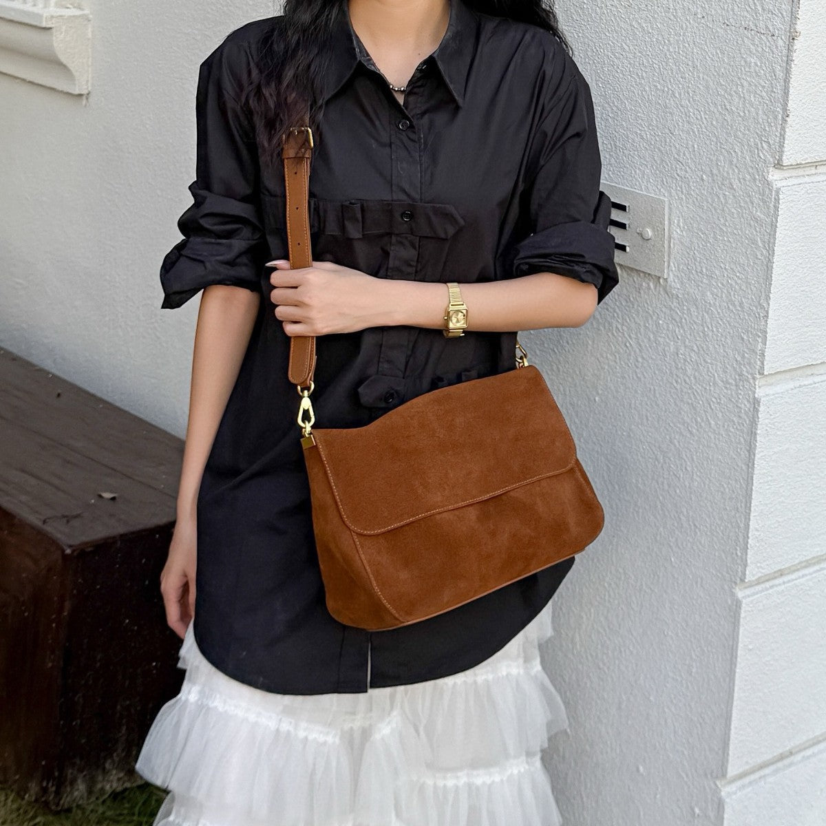 Sarah Express Patchwork Genuine Leather Crossbody Shoulder Bag