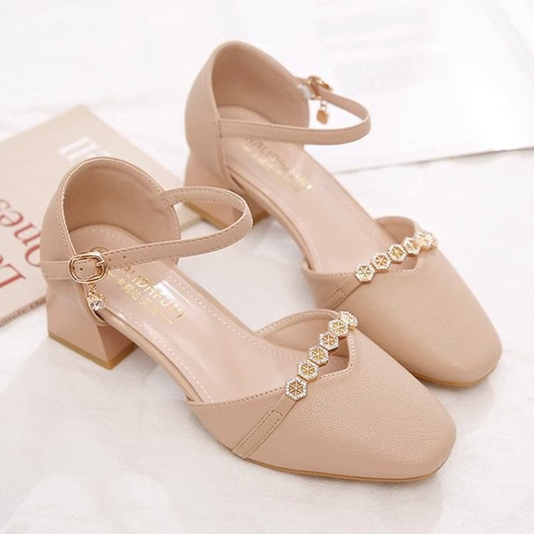 Sarah Express Slingback Square-Toe Mid-Heel Pumps Apricot