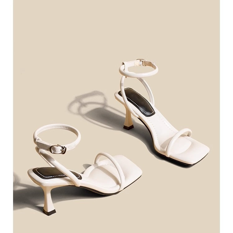 Sarah Express Ankle Strap Square Toe High Heel Sandals