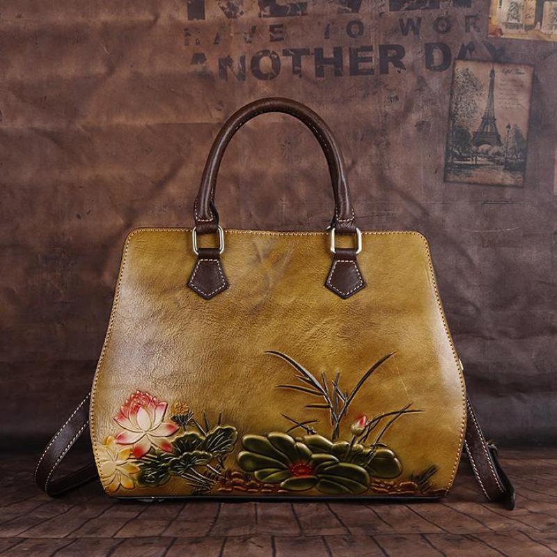 Sarah Express Floral Embossed Cowhide Structured Handbag