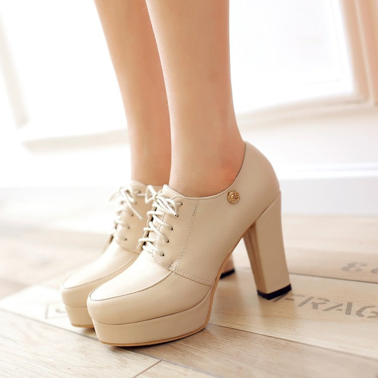 Sarah Express Women's Chunky Heel Lace-Up Platform Pumps