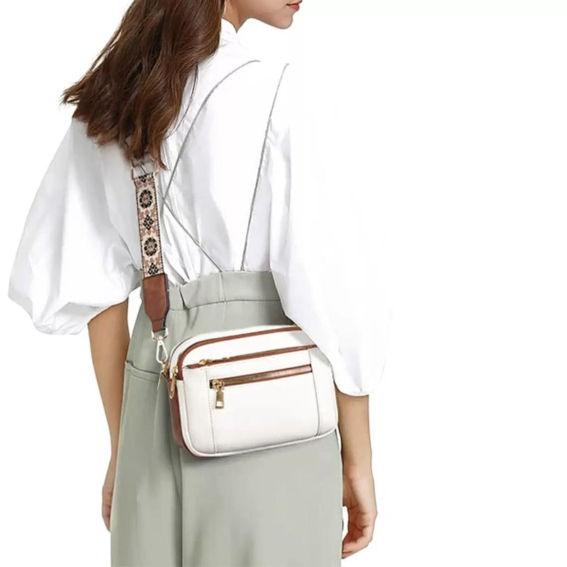 Sarah Express Small Multi-Pocket Patterned Strap Crossbody Bag