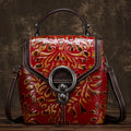 Sarah Express Embossed Leather Multi-Function Backpack Handbag Red
