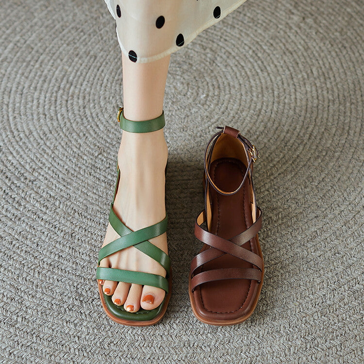 Sarah Express Women's Retro Cross-Strap Flat Sandals