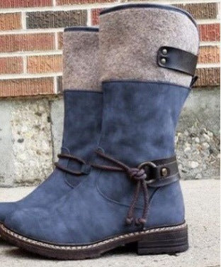 Sarah Express Mid-Calf Suede Boots with Decorative Ties Blue