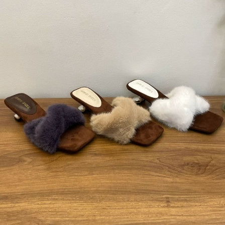Sarah Express Chic French-Style Fluffy Square Toe Slippers