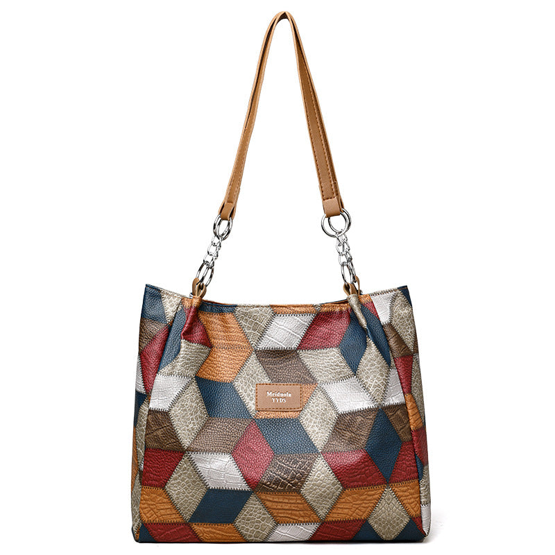 Sarah Express Geometric Pattern Color-Matching Shoulder Tote Bag