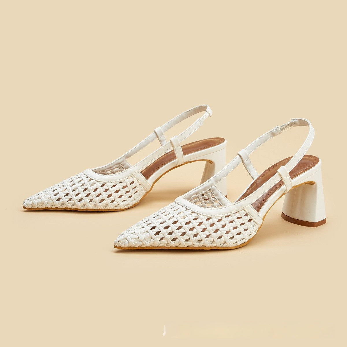 Sarah Express White Woven Mesh Pointed-Toe Slingback Sandals
