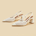 Sarah Express White Woven Mesh Pointed-Toe Slingback Sandals White