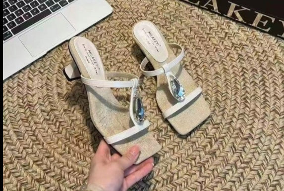 Sarah Express Rhinestone Wedge Pointed Toe Dress Sandals White