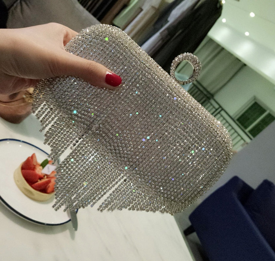 Sarah Express Diamond Fringed Evening Clutch Bag